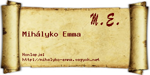Mihályko Emma névjegykártya